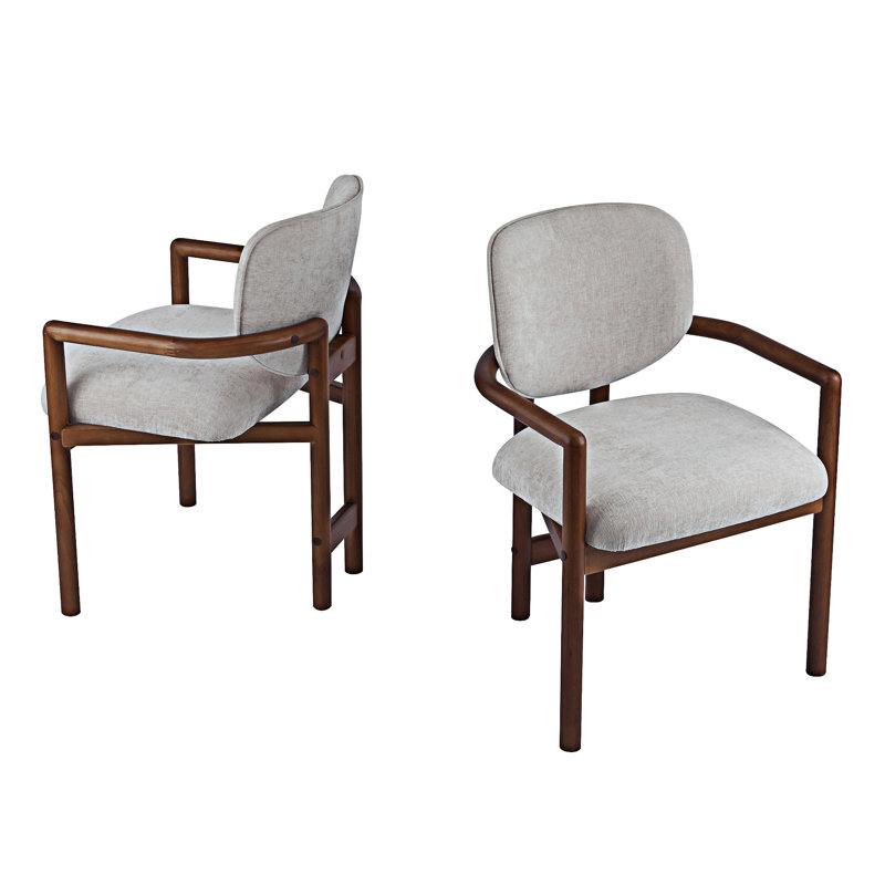 Chaise rembourrée avec accoudoirs (ensemble de 2), Noyer