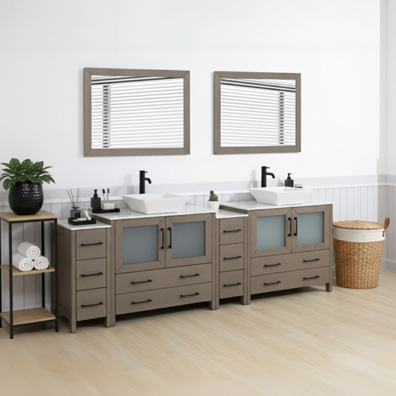  Ensemble de meuble-lavabo double encadré 96 "avec miroir, Gris foncé