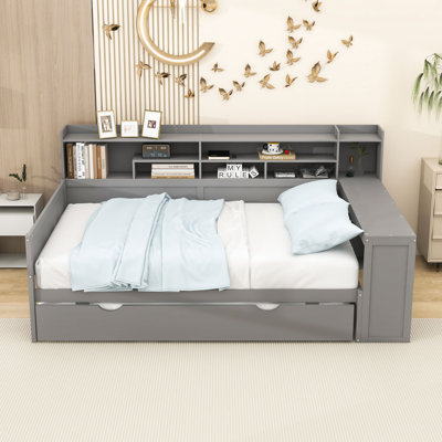 Wooden Daybed with Trundle and Shelves by Lark Manor