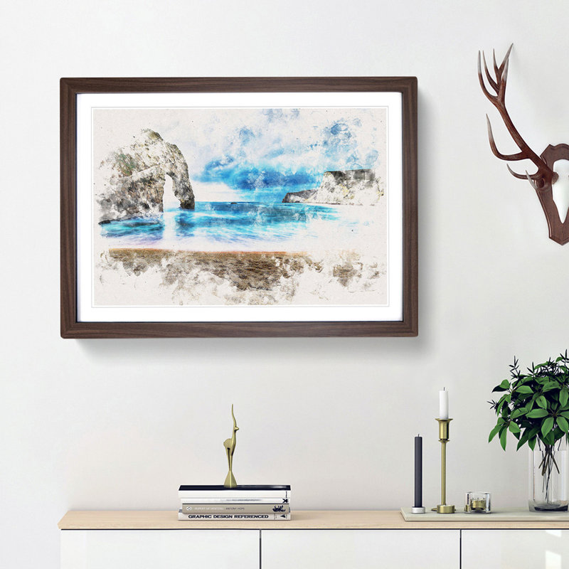 Durdle Door Cliffs In Wareham - Picture Frame Painting, Walnut Framed, 36cm H x 48cm W x 2cm D