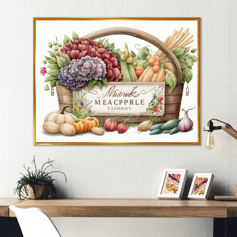 «Fruit in Basket I», reproduction sur toile, L 20 po x H 12 po, Toile avec cadre flottant or