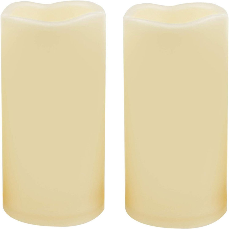 2 PCS 3" x6" Waterproof Outdoor Battery Operated Flameless LED Pillar Candles with Timer Flickering Plastic Resin Electric Decorative Light for Lantern Patio Garden Home Decor Party Wedding Decoration