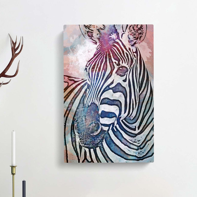 Colourful Zebra in Abstract - Wrapped Canvas, 91cm H x 60cm W x 3cm D