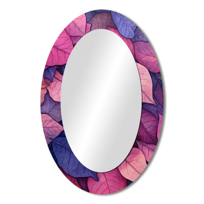 Pink Blue Leafs Harmony II - Pink Traditional Oval Wall Mirror