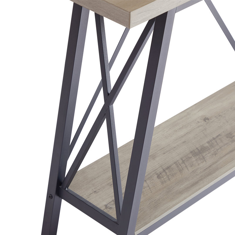 Très longue table de canapé avec tablettes de rangement à deux niveaux, idéale pour les couloirs, les salons, les vestibules et les entrées, offrant beaucoup de rangement et une fabrication robuste