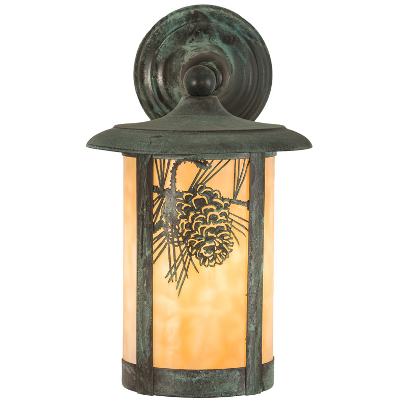 1 - Light Outdoor Wall Lantern, Craftsman Brown, Iridized Beige