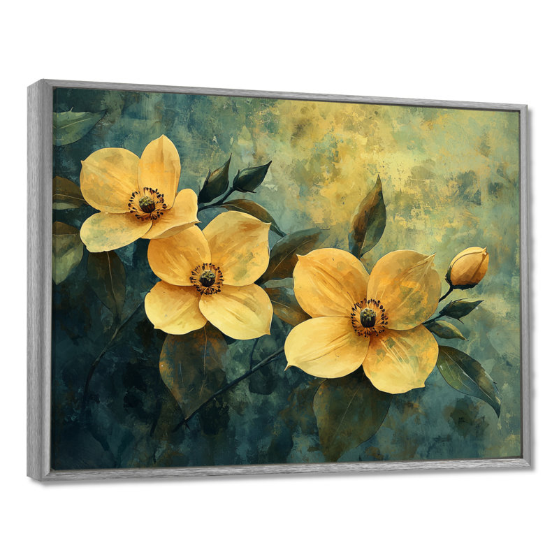 Jaci - Floral Wall Art, Argent argent, H 30 po x l 40 po, Impression encadrée flottante