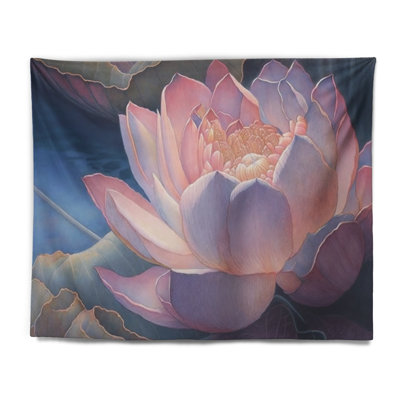 Tapisserie murale florale avec motif de lotus rose rétro I