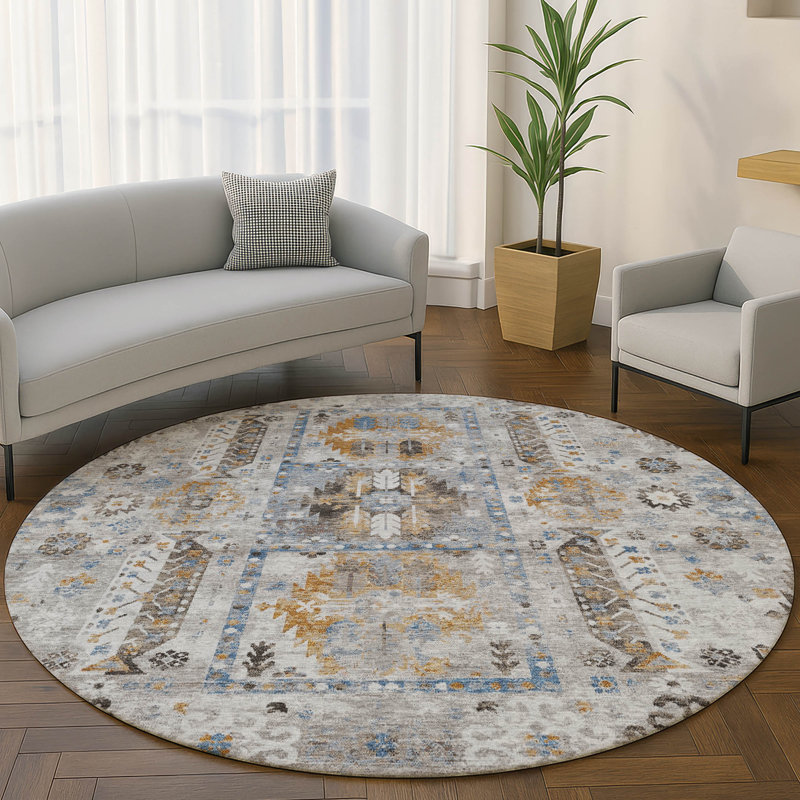 Premium Machine Washable Mayfield AMF2198 bohemian Rug, Gray, 8' Round