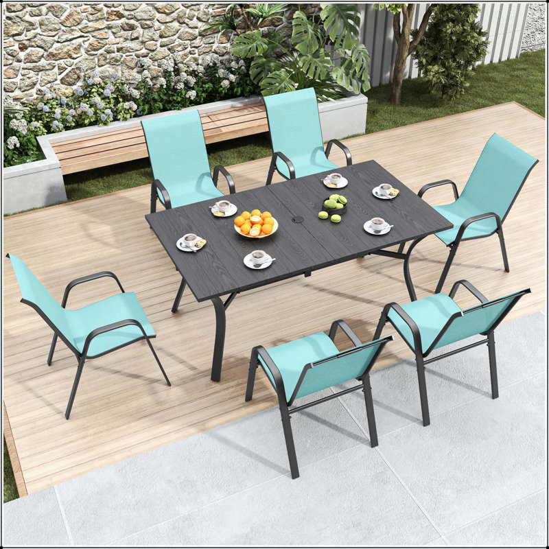 Ensemble de chaises de salle à manger d'extérieur 6 pièces avec large siège ergonomique et capacité de 350 lb, Sky Blue