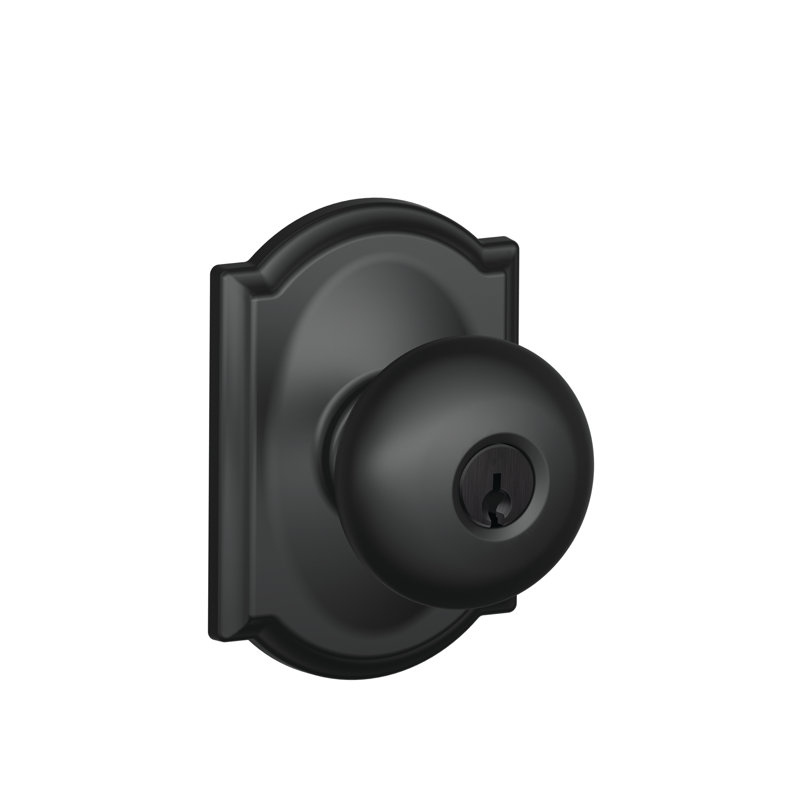 Plymouth Knob with Camelot Trim Keyed Entry Lock, Matte Black