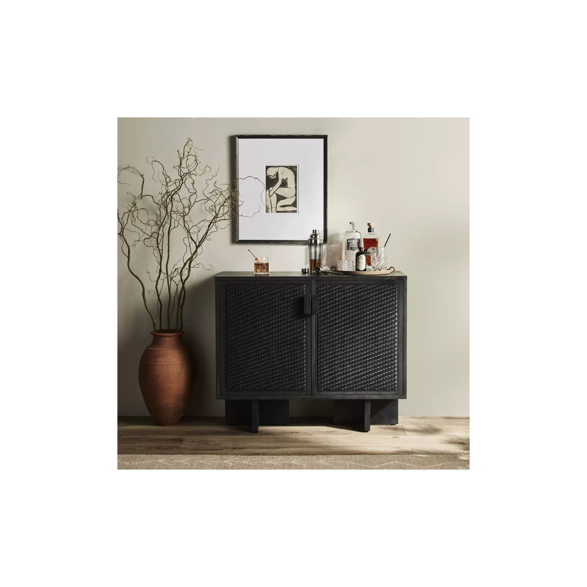 Alun Solid Wood Storage Cabinet, Black
