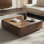 Table basse simple carrée en noyer avec rangement