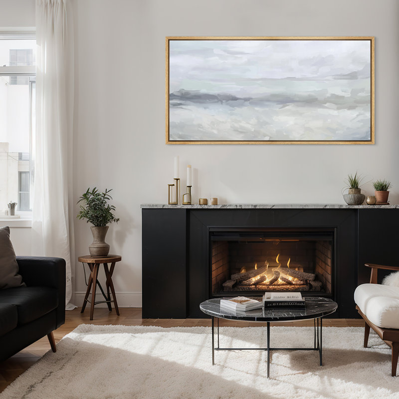 «Abstract Misty Seascape», art mural doux neutre inspiré de l'océan, Naturel, H 30 po x l 60 po