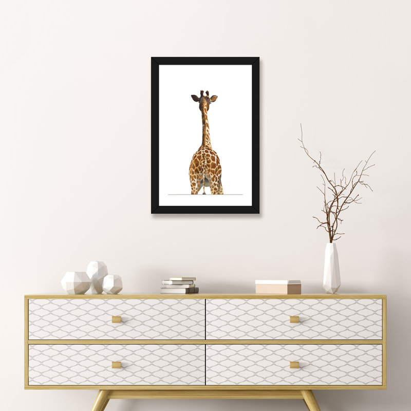 Art girafe bout à bout, Papier avec cadre noir, H 24 po x l 16 po x P 1 po