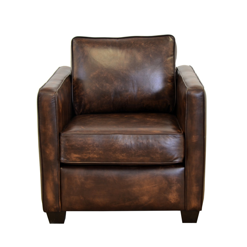 Fauteuil club Ramdas, Cuir véritable brun Brompton