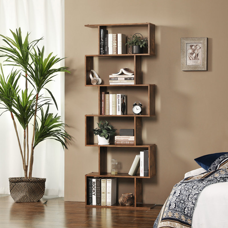 Geena 190.5cm H x 70cm W Geometric Bookcase, Rustic Brown