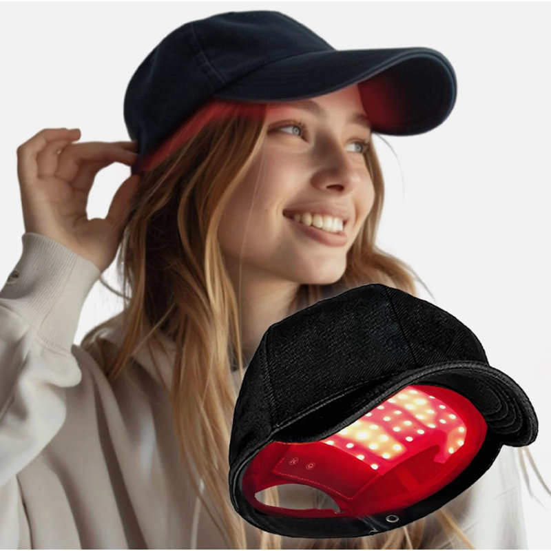 Capuchon sans fil pour soins du cuir chevelu avec luminothérapie rouge et bleue, fonction de chauffage et minuterie - réglable, rechargeable et portable pour la maison et les voyages