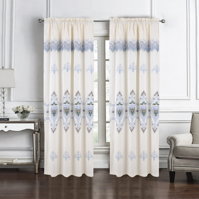 Meetu Macrame Embroidered Window Curtain with Attached Valance, 52" W x 84" L, Beige