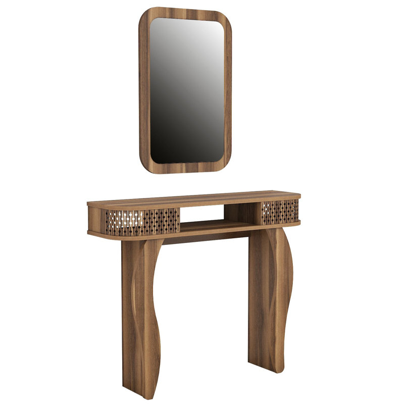 Abeel Dressing Table with Mirror, Dark Brown
