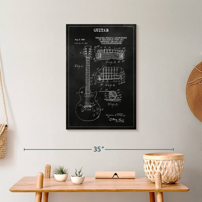 «Guitare BW», reproduction sur toile, H 24 po x l 16 po x P 1,25 po