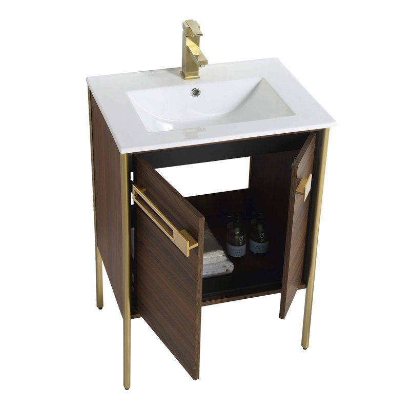 24" Single Bathroom Vanity, Satin Brass, Walnut Ebony