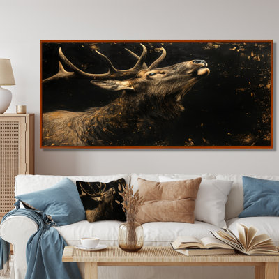 Portrait de cerf noir et or - impression sur toile encadrée de cerf