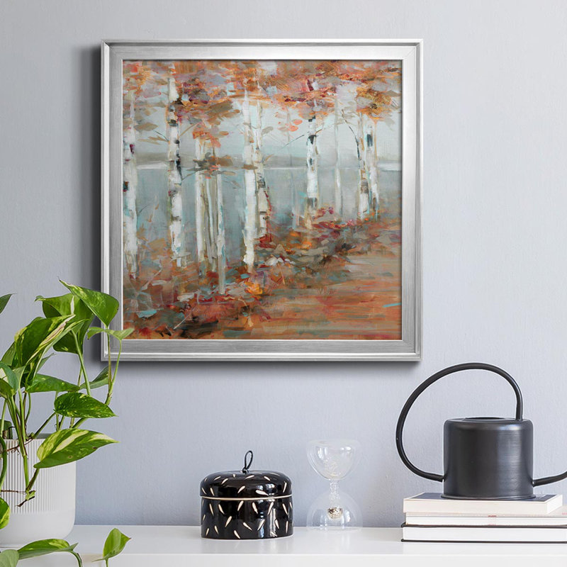 Birch Walk I - Cadre photo, reproduction d'art sur toile, H 34,5 po x l 34,5 po x P 1,5 po, Argent