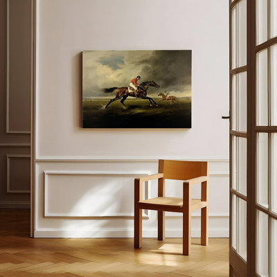 Canvas Wall Art Horse Racing Painting Jockey Galloping Stormy Sky Vintage Poster Print Home Decor