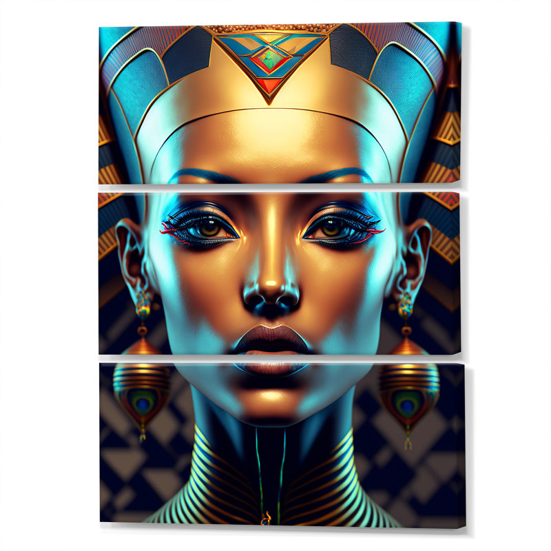 Néfertiti, belle déesse égyptienne IV, 3 pièces, H 28 po x l 36 po x P 1 po
