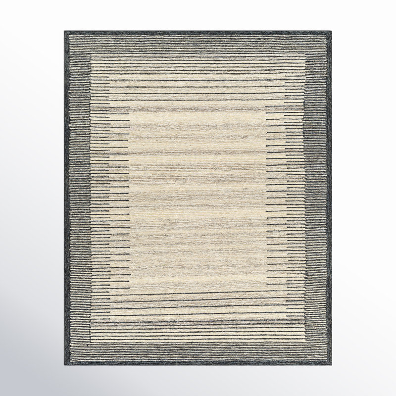 Rectangle Uptown Striped Handmade Hand Tufted Wool Area Rug in Beige/Gray, Rectangle 8' x 10'