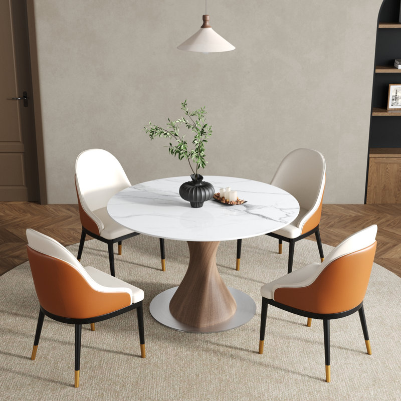Stable Dining Table For 4, 29.53"H x 39.37"L x 39.37"W, Glossy White, Dark Walnut