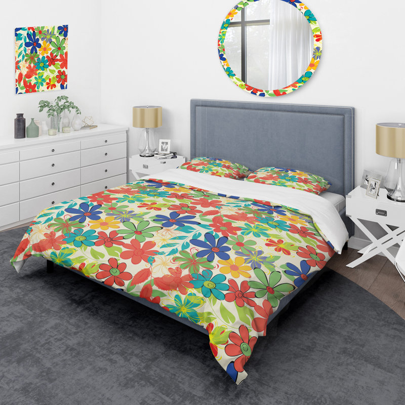 Fleurs multicolores - ensemble de housse de couette floral - microfibre de polyester