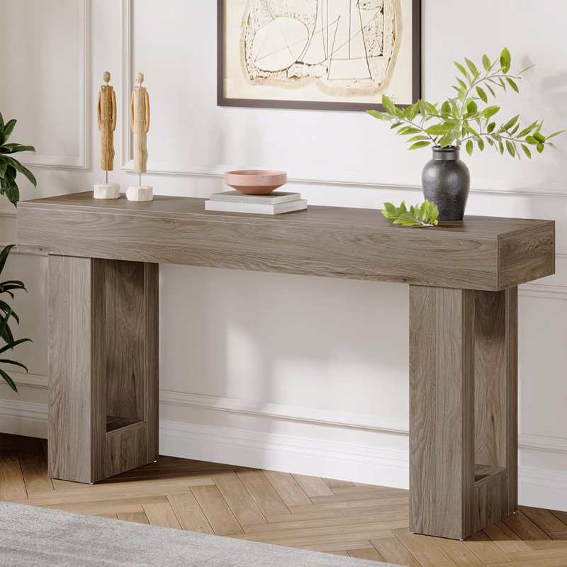 Console Farmhouse, canapé très long et étroit, Gris clair
