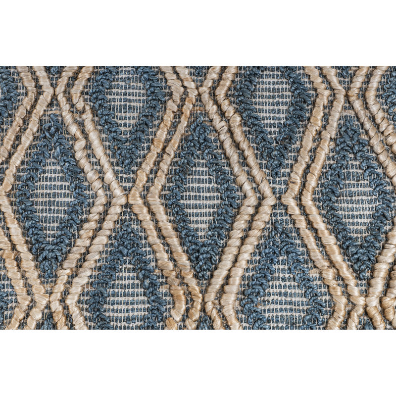 Lux Geometric Handmade Flatweave Blue & Brown High/Low Diamond Patterned Jute Area Rug By Tufty Home, Rectangle 5' x 8'