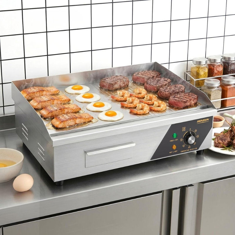 22 po Gril électrique en acier inoxydable avec surface réglable et contrôle de température réglable, 21,26 po x 15,75 po