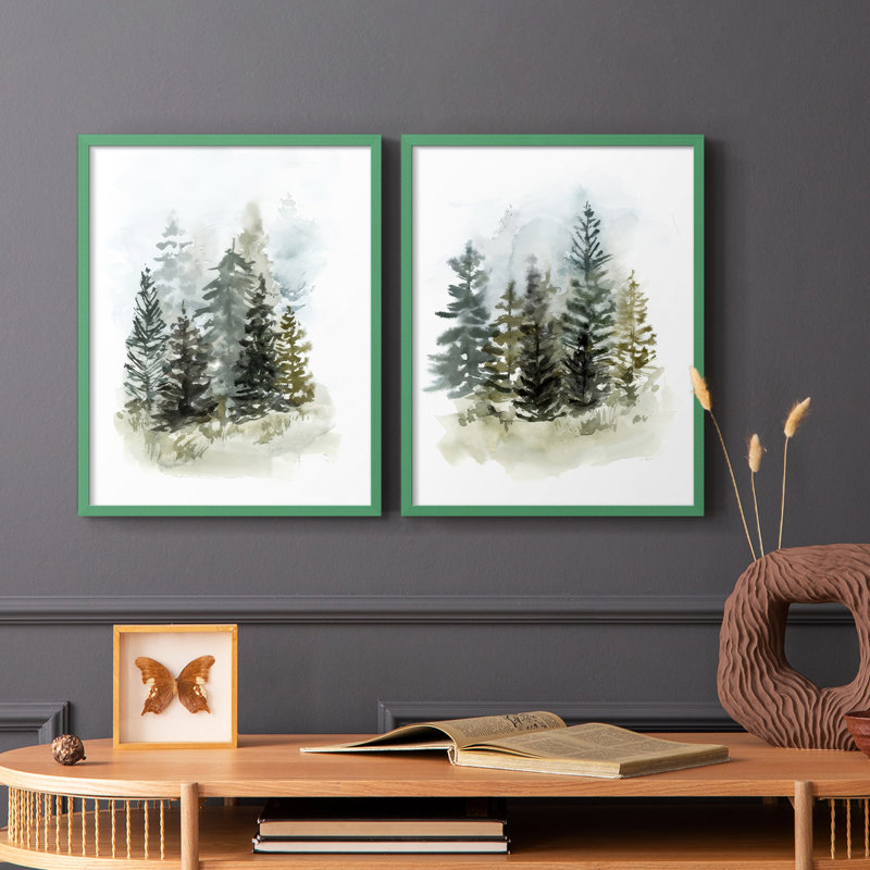 Impression encadrée Washy Treeline I-Premium - prête à être accrochée - aucun clou requis - aucun clou requis, Gris