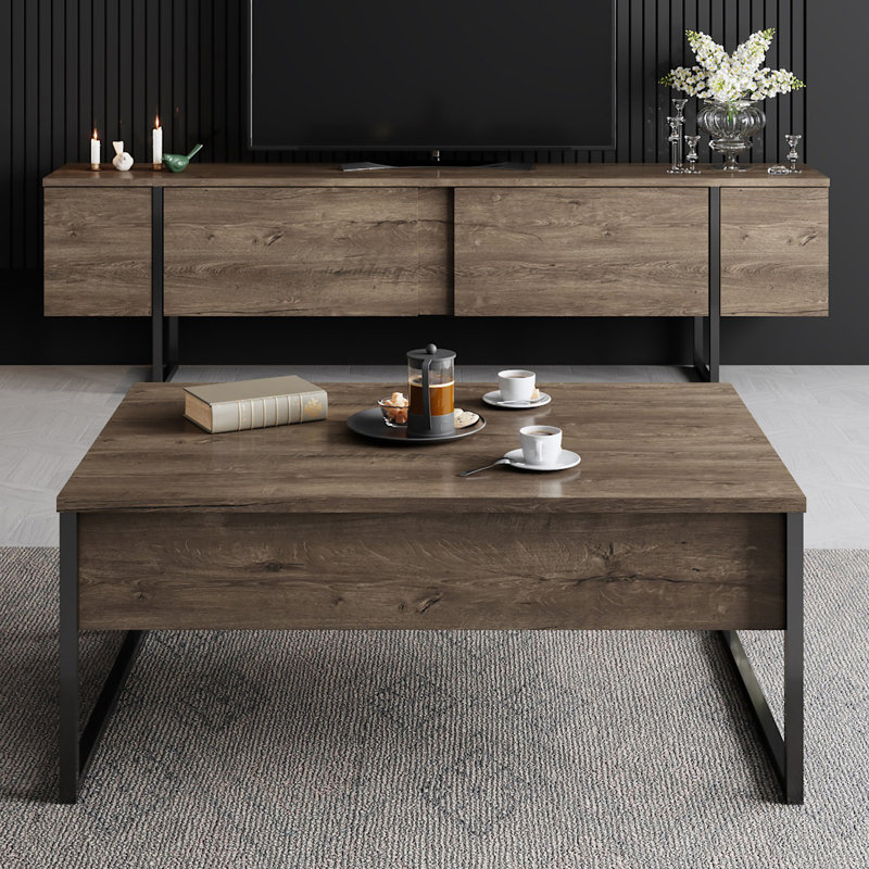 Modern TV Stand with Metal Legs, Walnut & Black Finish, 70.9 x 11.8 x 19.7 inches | 100% Melamine Coated Particle Board, Thickness: 0.7 inches | Stylish Industrial Design for Living Room & Entertainment Spaces