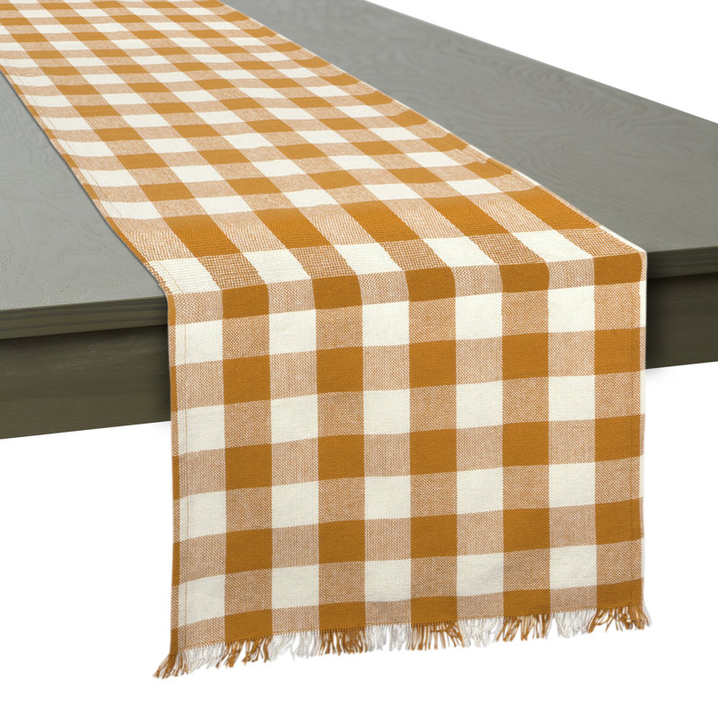 Laszlo Gingham 100% Cotton Table Runner, 14" L x 108" W, Pumpkin Spice