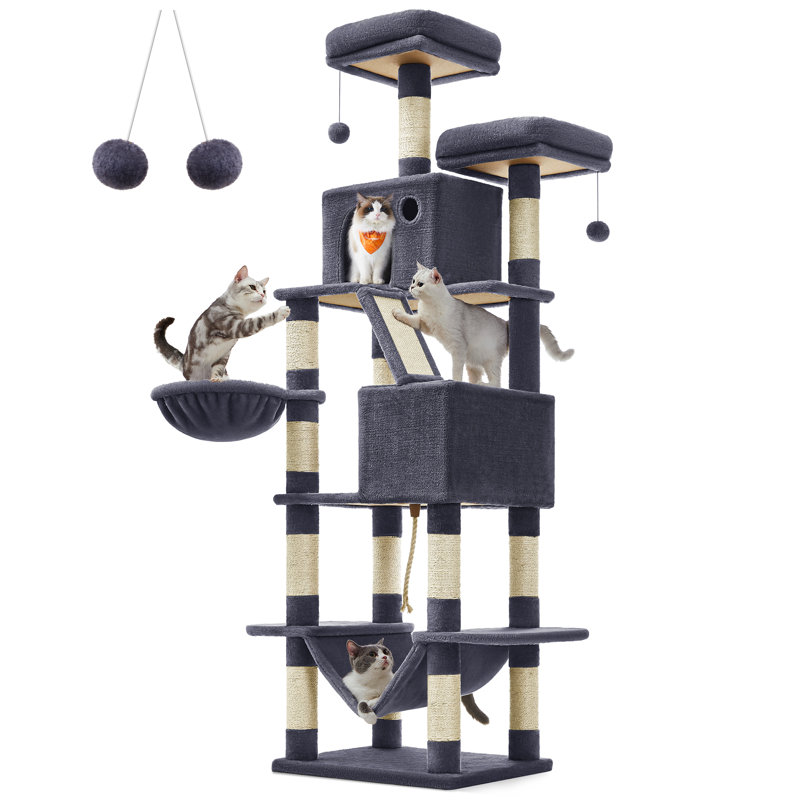 Cat Tree with 13 Scratching Posts, Multi-Level Plush Cat Condo, Dark Gray