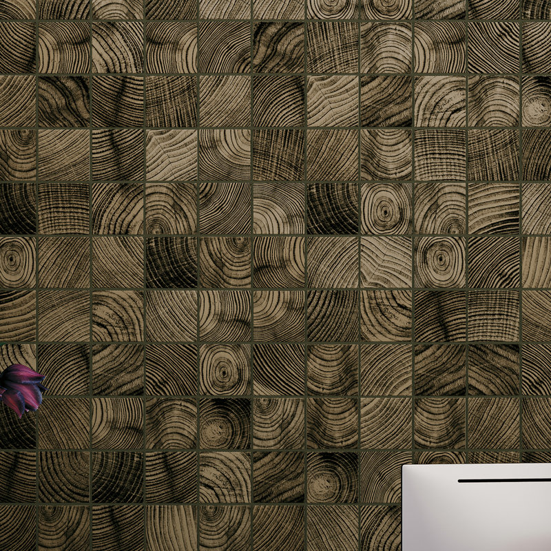 Recollect 4" W x 4" L Glass Wood Look Tile Mosaic Sheet, Taupe