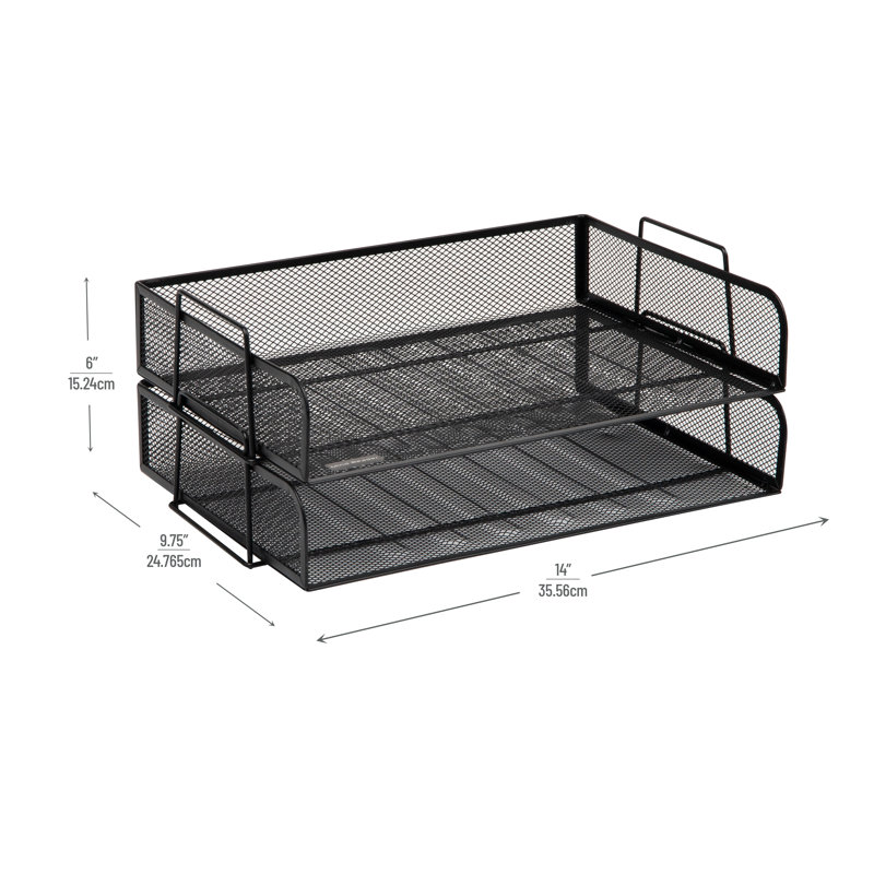 Black Metal Mesh Stackable Letter Tray Organizer, 13.3" x 9.5"