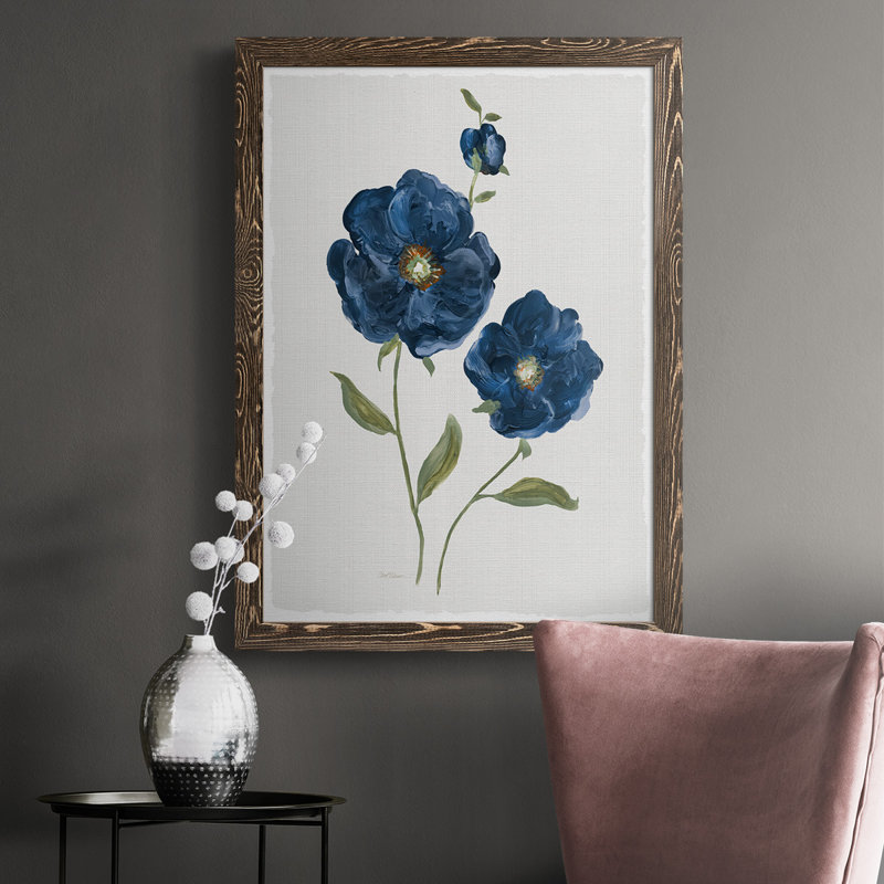 Soyla Blue Poppies, reproduction d'art sur toile, H 37,5 po x l 27,5 po x P 1 po, Cadre noyer