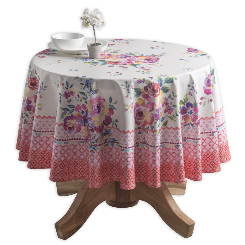 Floral 100% Cotton Round Tablecloth, 63" L x 63" W