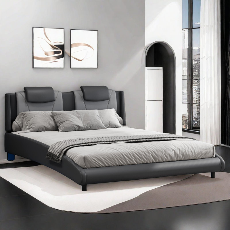 Upholstered Platform Bed With Led Light, Gray, Full