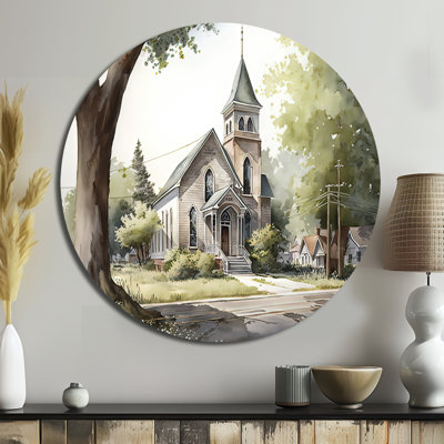 Monochome Yellow And Grey Farm III - Farm Round Metal Art