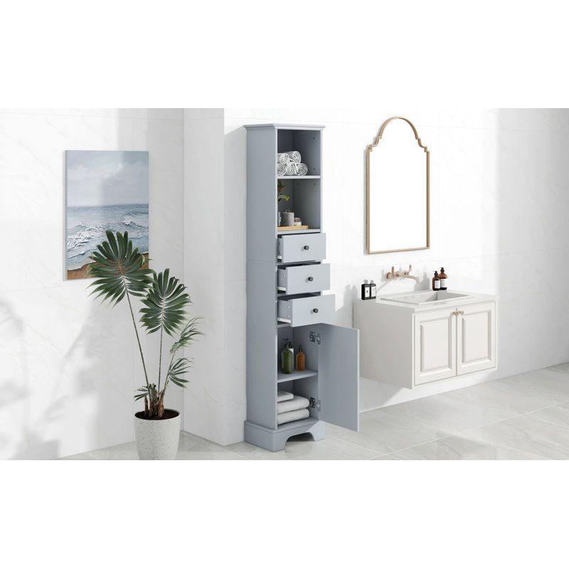 Anegada Freestanding Bathroom Cabinet,Tall Storage Cabinet with 3 Drawers and Adjustable Shelves, Light Gray