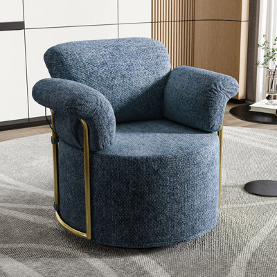Fauteuil d'appoint pivotant bleu à 360 degrés, tissu doux et facile à nettoyer, support ergonomique, fauteuil d'assemblage moelleux, coussin luxueux à haute résilience, idéal pour le salon
