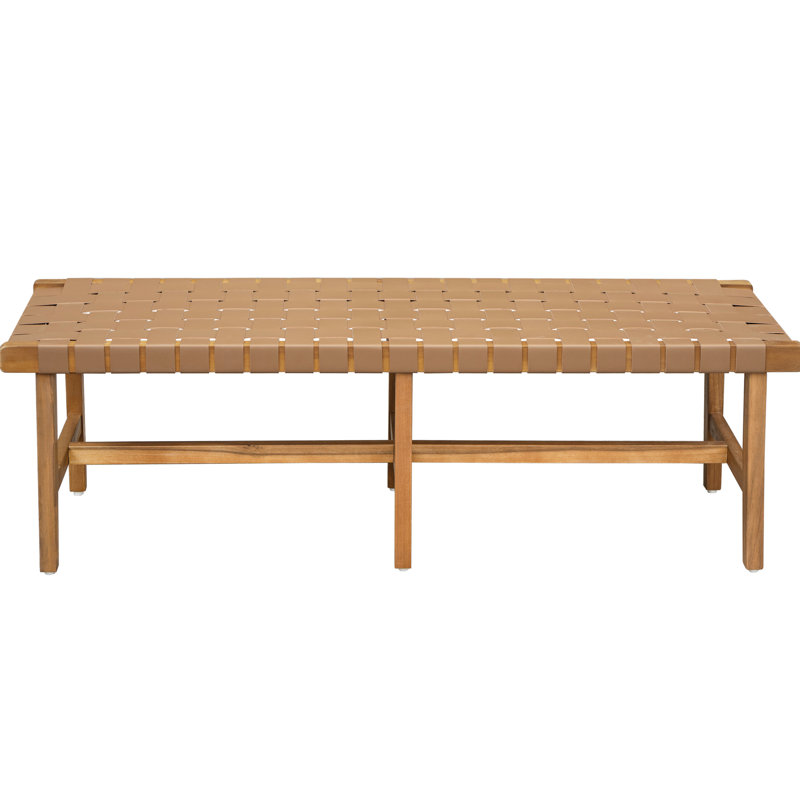 Banc de chambre en bois avec cuir PU tissé, parfait pour les repose-pieds et les accents - Cuir élégant de 55,31 po de largeur, 16,22 po de largeur, 17,6 po de hauteur
