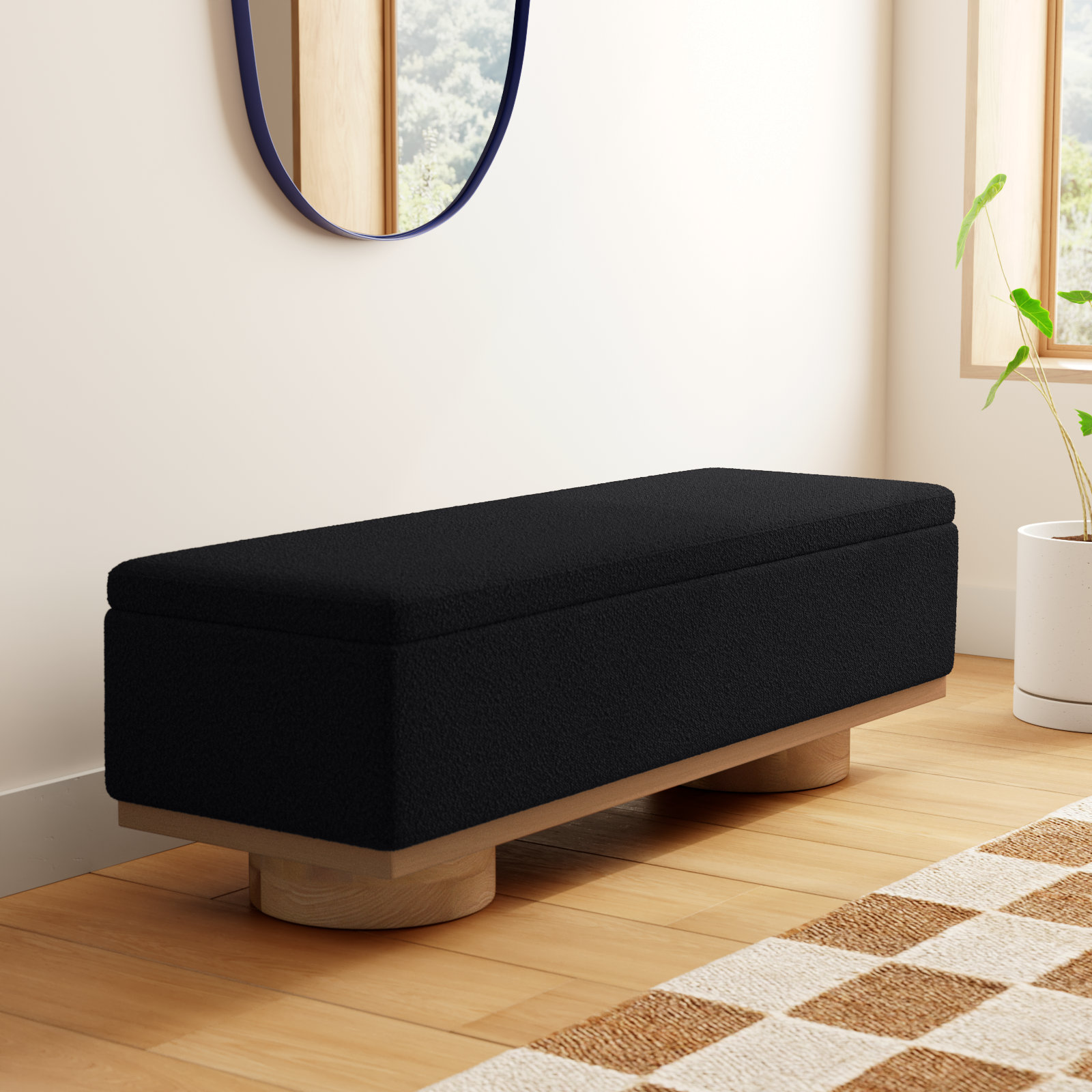 Morje Storage Bench, Black Boucle, Natural